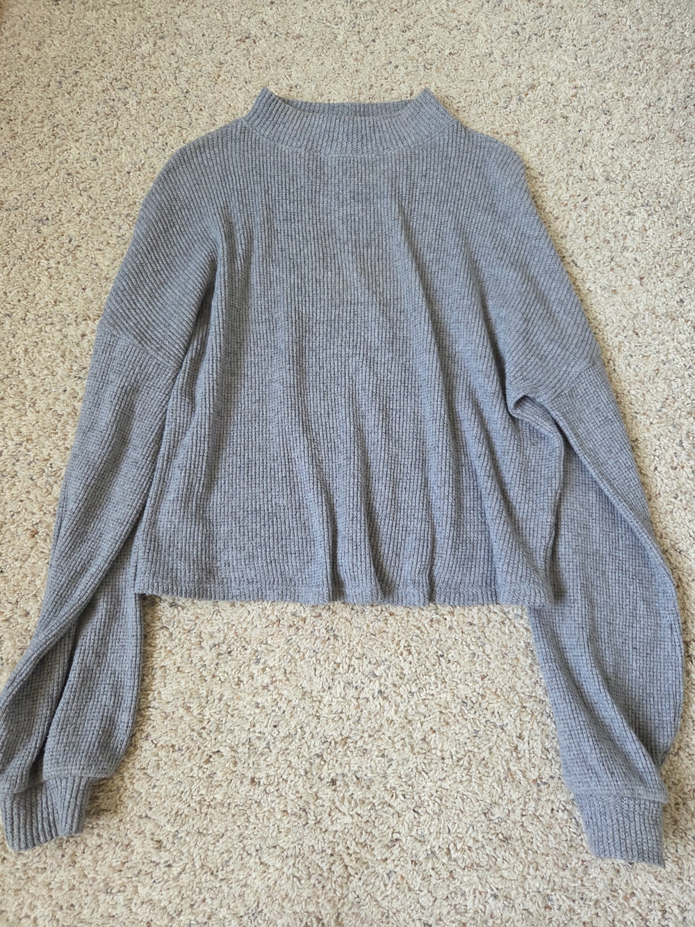SO Gray Ribbed Cropped Turtleneck Sweater